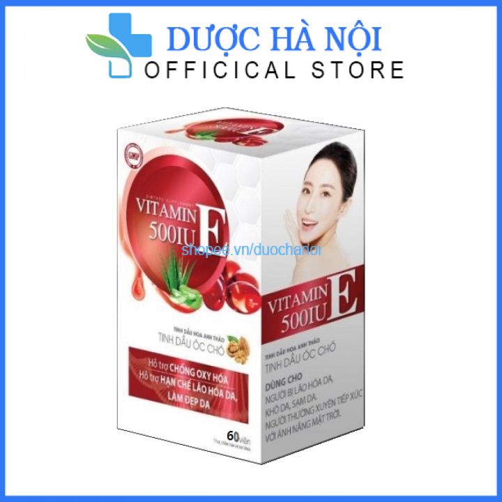 Viên uống trắng đẹp da collagen Vitamin E đỏ 500 đẹp da giảm lão hóa ngừa nám tàn nhang hộp 60 viên