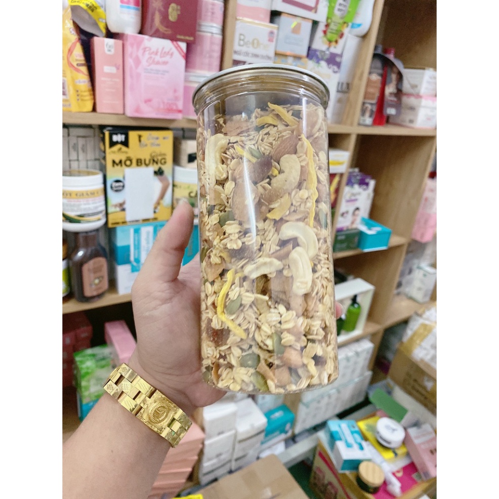 ngũ cốc ăn kiêng granola siêu hạt hộp 500g mix các loại hạt thơm ngon date mới date mới