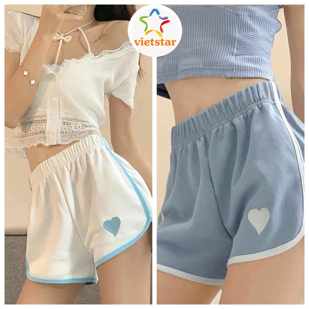 Quần đùi nữ mặc nhà sọc viền VIETSTAR quần short nữ ngắn cạp chun Tim trước chất Umi Ulzzang | BigBuy360 - bigbuy360.vn