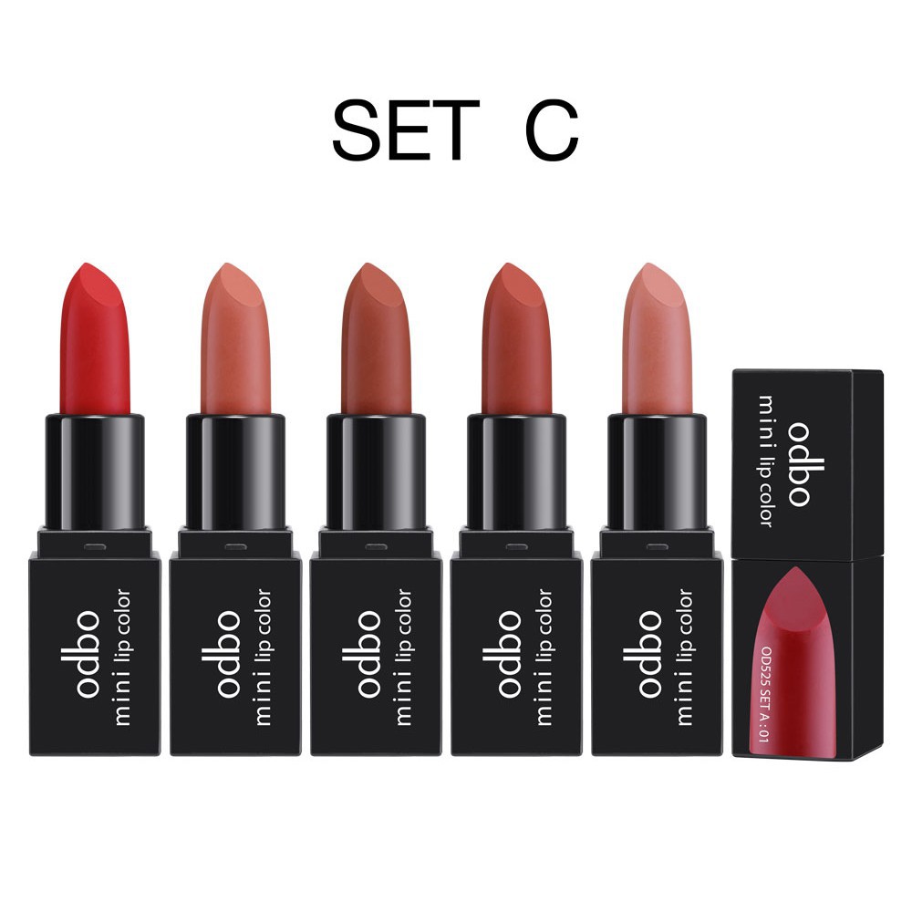 [ An Toàn - Kháng Nước ]  Đỏ Cam Set Son Mini Set 5 Cây Màu Đẹp Odbo Kiss Me Again OD525