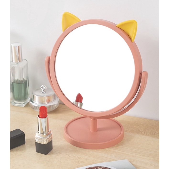Gương Trang Điểm Để Bàn Mini Hình Tai Mèo đế xoay