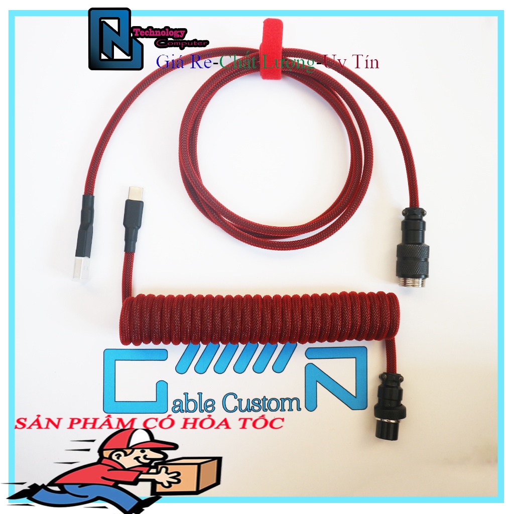 Dây Custom Cho Bàn Phím Cơ Type C Sản Phẩm Handmade Dạng Xoắn Lò Xo GX16 Đen