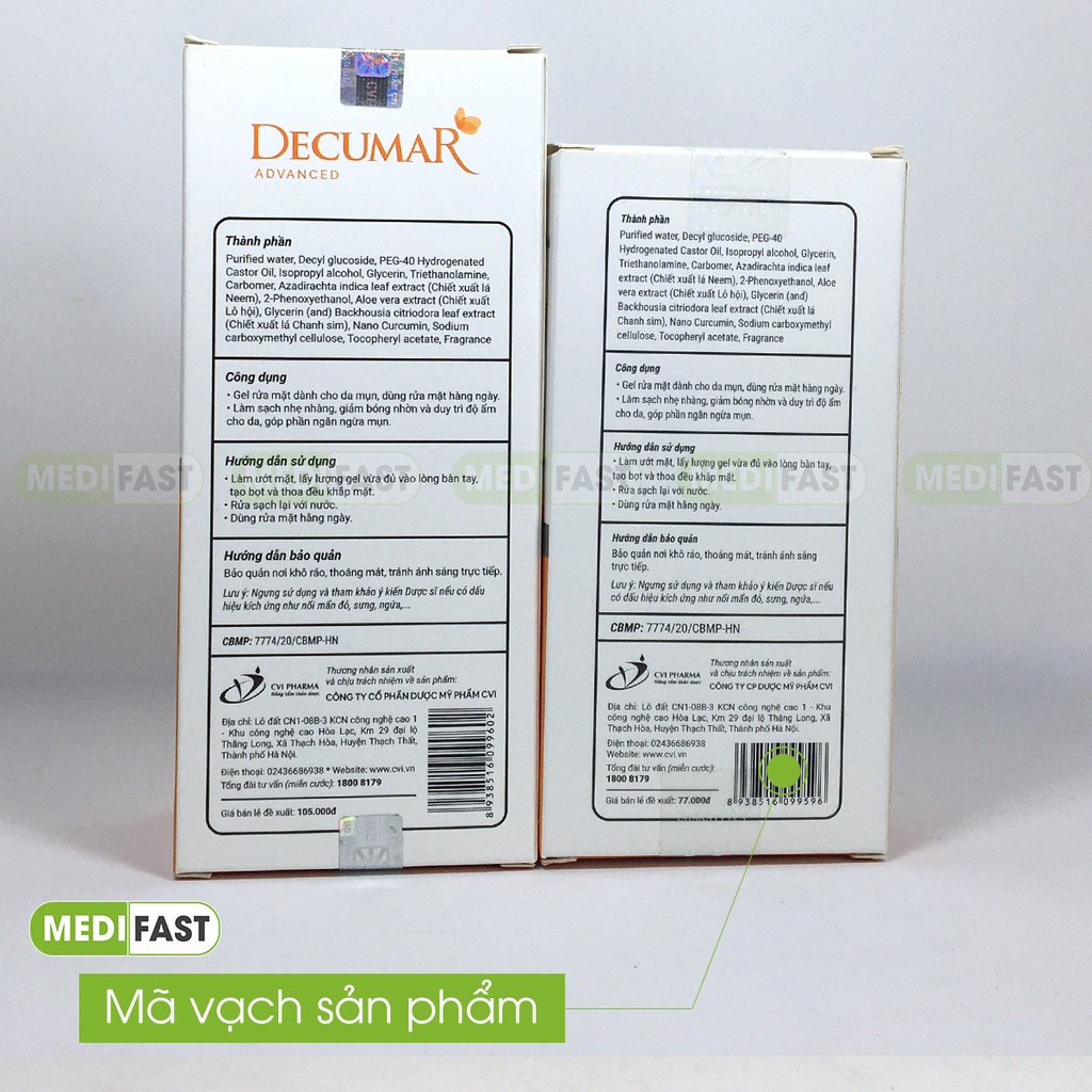 Sữa rửa mặt ngừa mụn DECUMAR ADVANCED Kiểm soát bã nhờn, giảm mụn thâm từ tinh chất nghệ Nano Curcumin