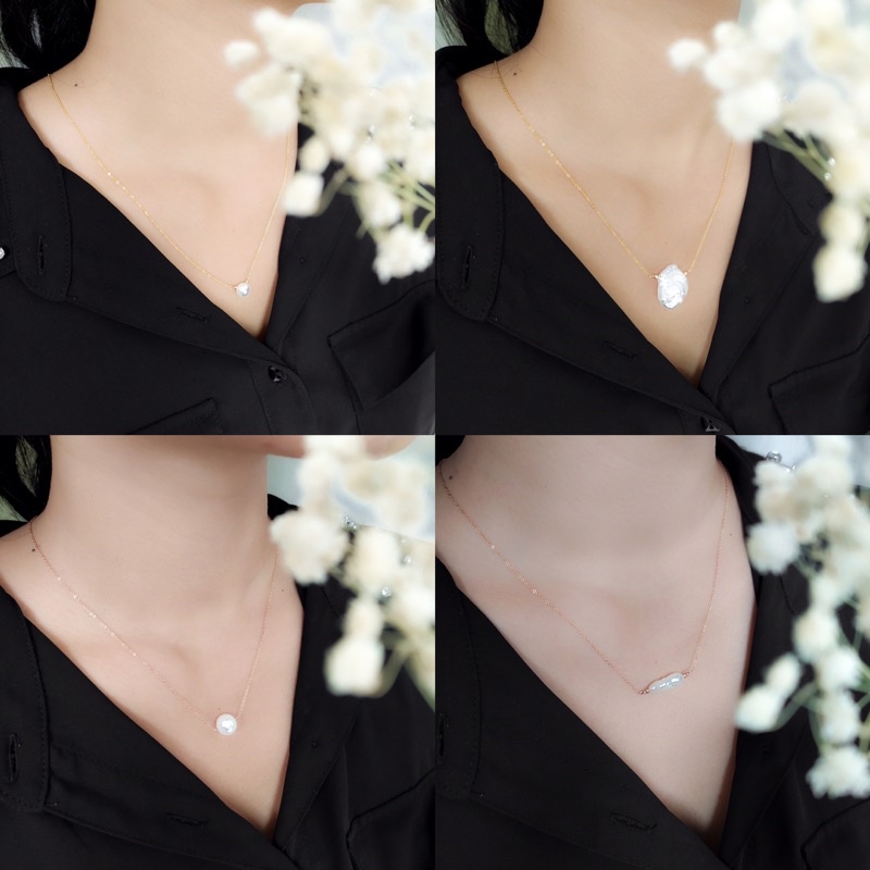 Màu Xanh Lá Cây Bằng GRACY | Vòng Cổ Ngọc Trai | Vòng Cổ Mặt Dây Chuyền | Vòng Cổ Tối Giản | Vàng 14k Lấp Lánh | Bạc 925