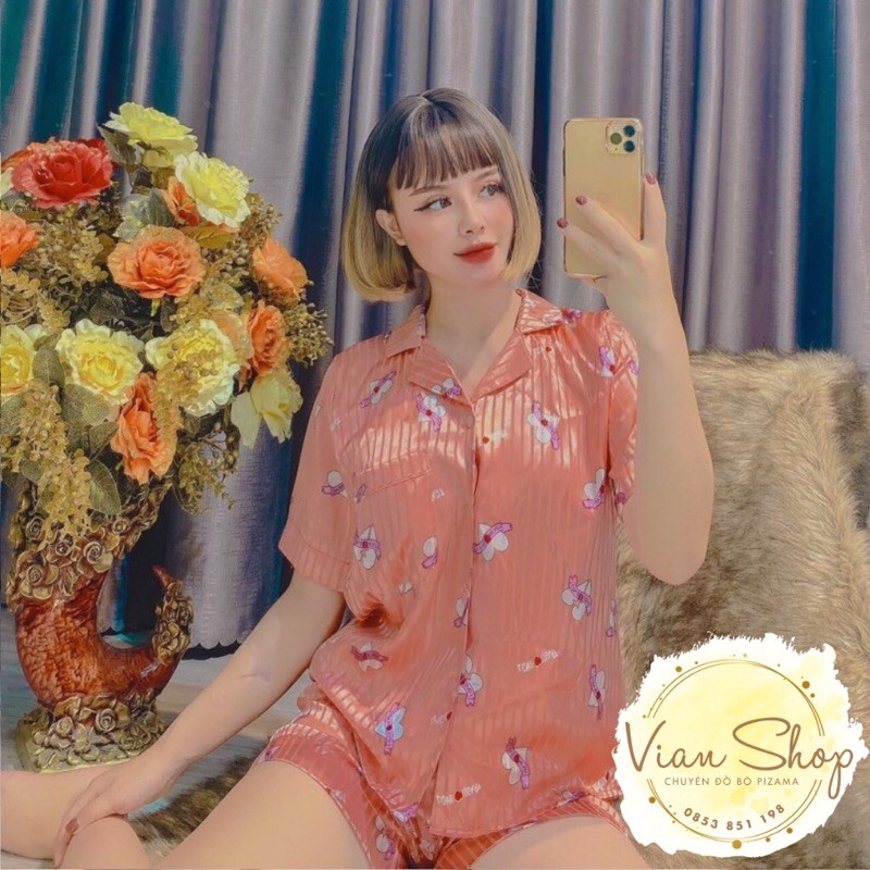 Bộ đồ pijama, Bộ lụa gấm cộc đùi cao cấp chất liệu mát lịm