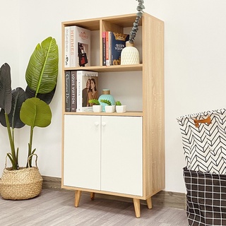 Kệ sách gỗ kèm tủ đựng đồ đa năng vân gỗ trắng IGA - GP106