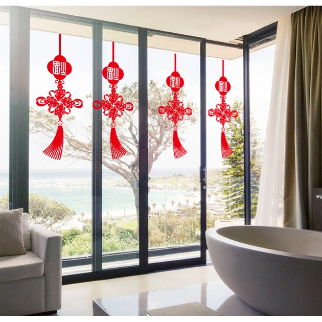 Decal trang trí Tết - Dây Kết Đồng Tâm Đỏ