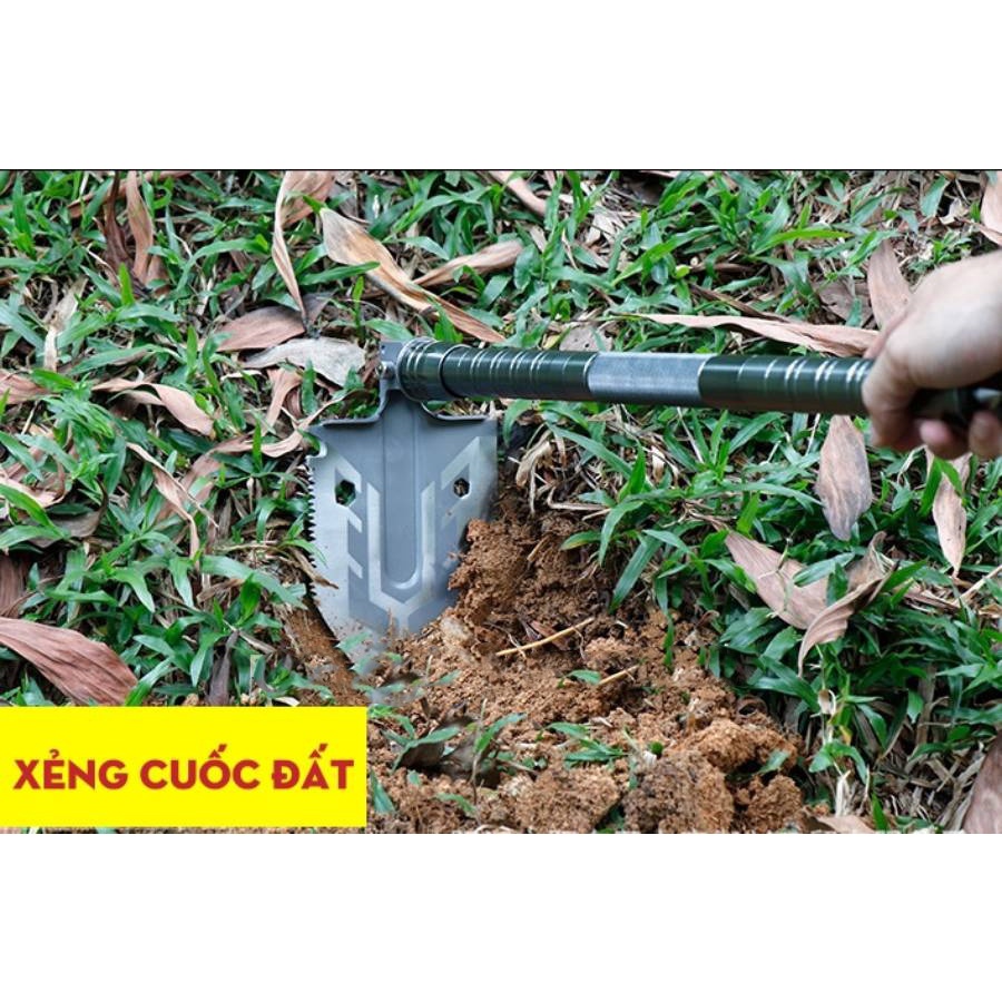 Xẻng quân dụng đa năng 12 chức năng đi phượt dã ngoại chất liệu hợp kim cao cấp loại dài 93 cm