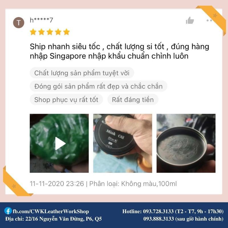 [Chuyên phục hồi-bảo dưỡng làm mới đồ da- Chính Hãng]Mink oil-mỡ chồn-Woodson-DƯỠNG DA, VÍ BÓP,TÚI,ÁO DA,GIÀY DA,..