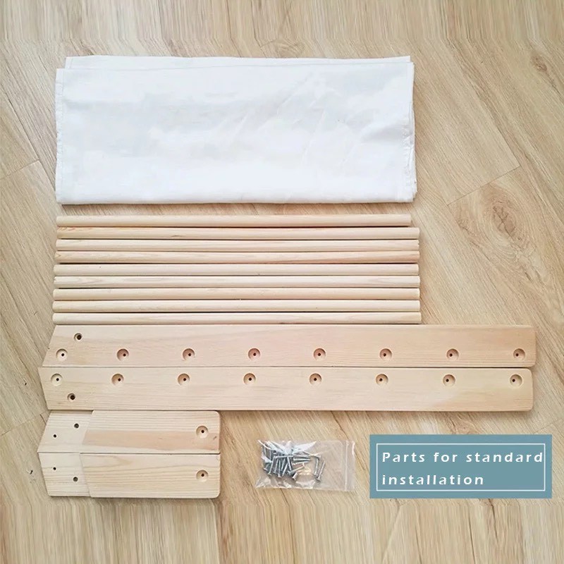 Kệ sách Montessori 7 tầng làm từ 100% gỗ thông tự nhiên và vải canvas cho bé đựng sách nuôi dưỡng tình yêu đọc sách