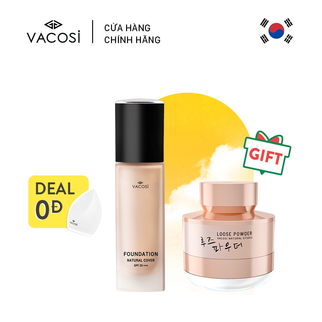 KEM NỀN VACOSI NATURAL COVER OIL-FREE FOUNDATION SPF25+++ (TẶNG PHẤN PHỦ BỘT 12G)