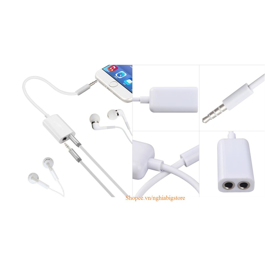 Jack Chia Ngõ Audio 3.5mm Từ 1 ra 2 Cổng Âm Thanh Đồng Thời