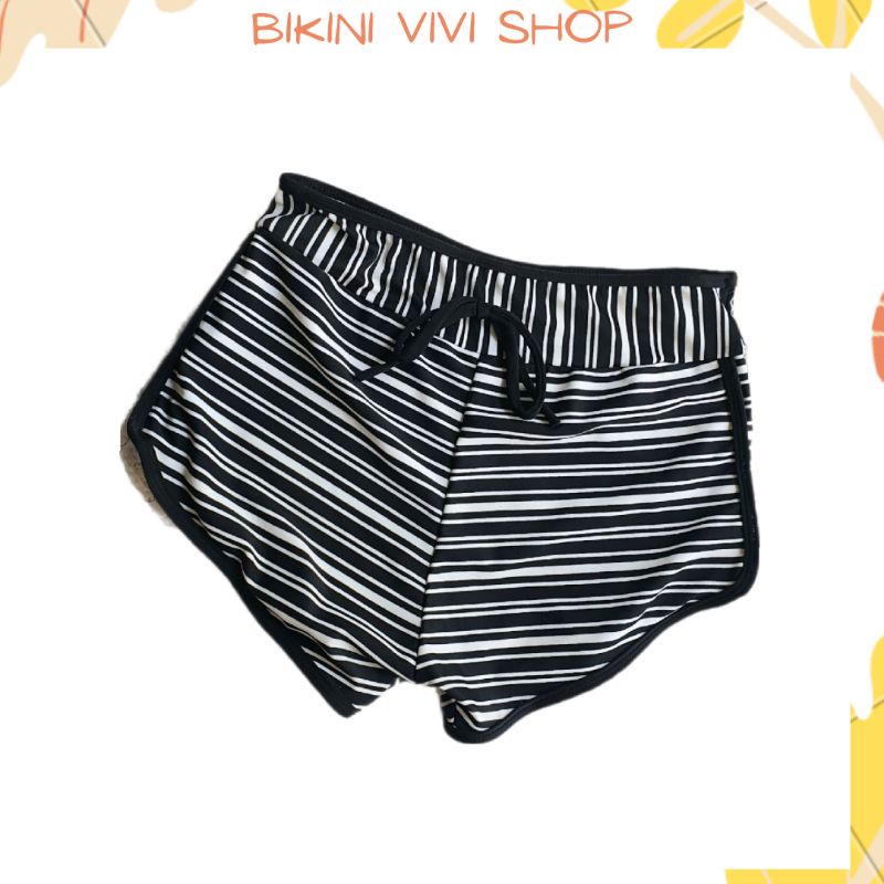 Quần bơi nữ, bikini lẻ quần đùi kín đáo kèm nơ họa tiết sọc