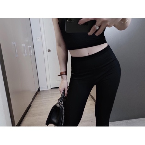 Quần legging nữ cạp cao nâng mông gen bụng có túi co giãn 4 chiều chất vải UMI hàn Cao Cấp - Quần legging đen dài trơn