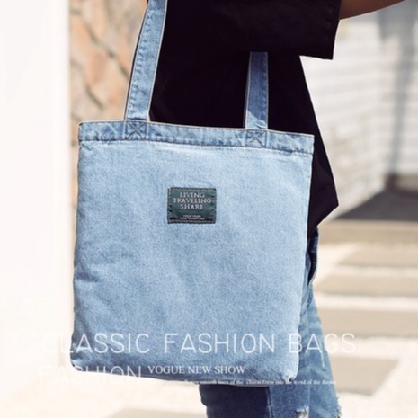 Túi Xách Vải Denim Cỡ Lớn Phong Cách Hàn Quốc Cho Nam Nữ