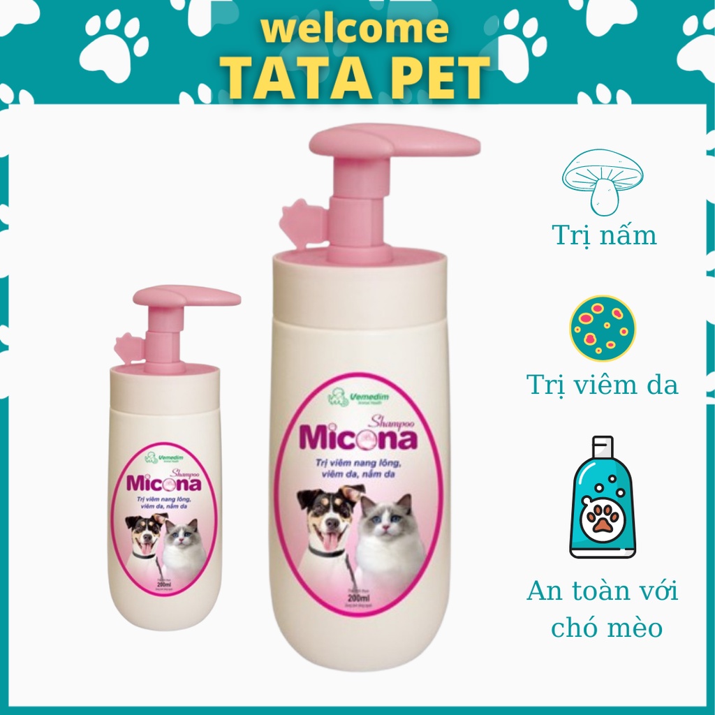 Sữa tắm nấm toàn thân cho chó mèo Micona Shampoo, Vemedim, chai 200ml Tatapet