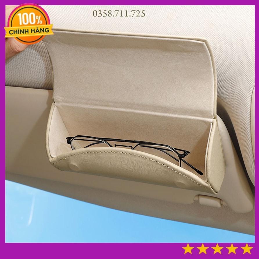 Hộp đựng kính trên xe hơi phiên bản cao cấp, Hộp kính da PU cao cấp hút nam châm nhiều màu thời trang