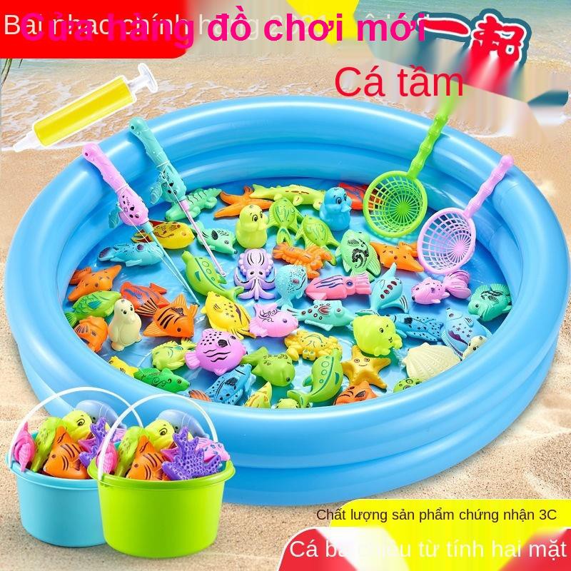 Bộ đồ chơi câu cá trẻ em bể bơi, cần từ tính, khối vuông gia đình dưới nước, trò tương tác giữa con trai và gái