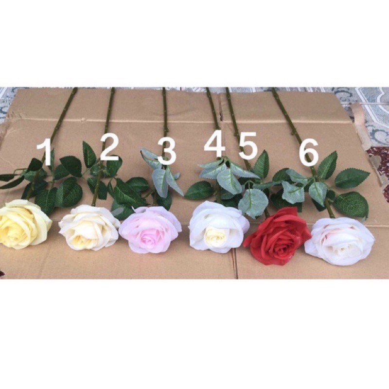 Hoa hồng giả/Hoa lụa - hoa Hồng kim cương decor siêu đẹp cành dài 70 cm