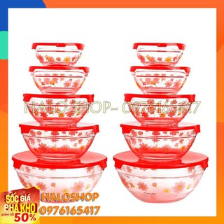 Bộ 5 Tô Thủy Tinh Có Nắp