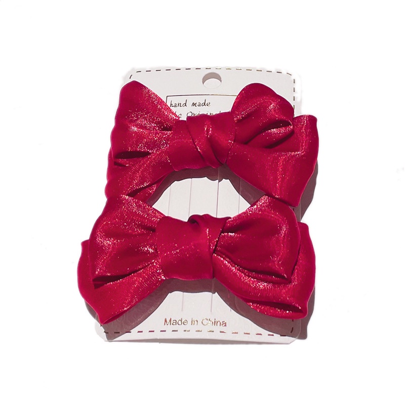 Bộ 2 Kẹp Tóc Nơ Vải Satin Trơn Màu Thời Trang Hàn Quốc Dành Cho Bé Gái