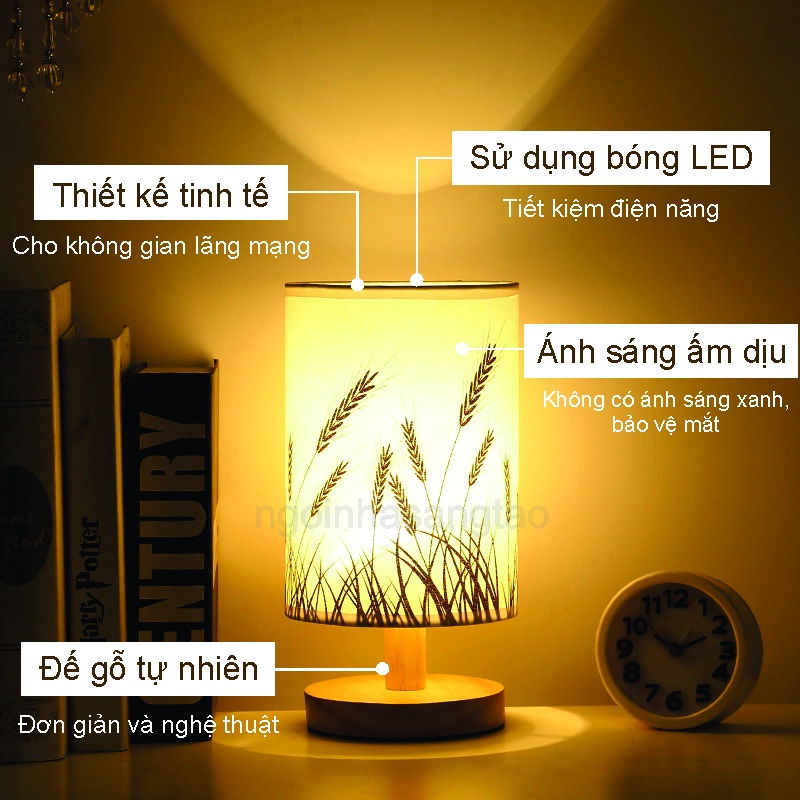 Đèn Ngủ Để Bàn Thân Gỗ - Đèn Trang Trí Phòng Ngủ Phong Cách Vintage