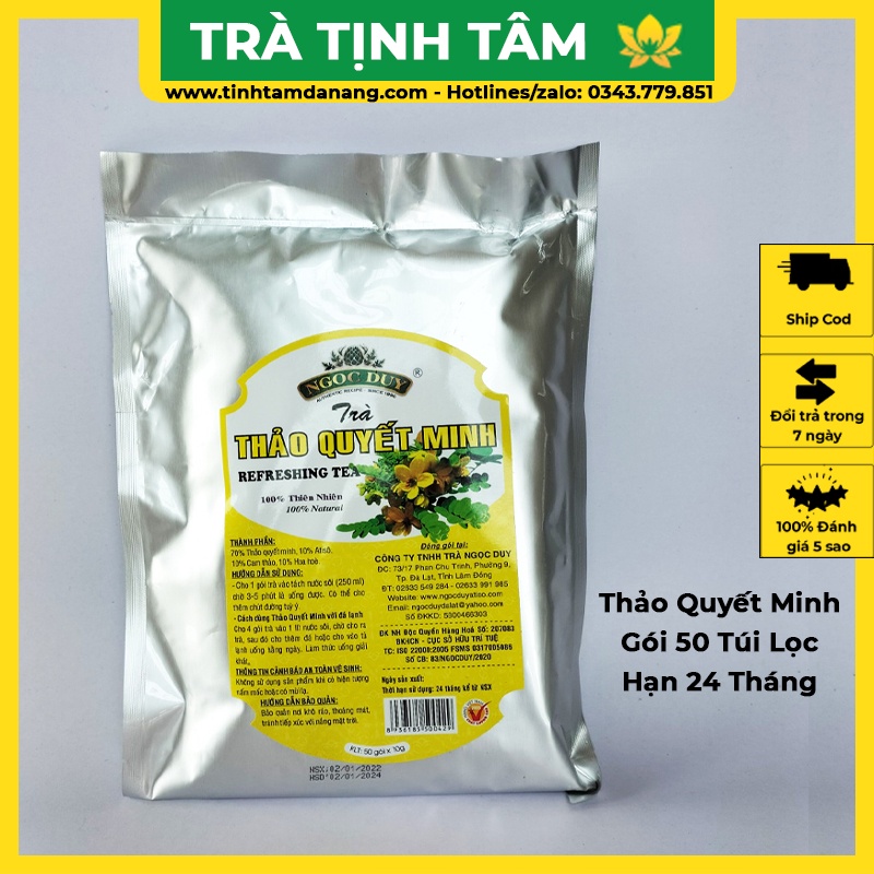 Trà thảo quyết minh túi lọc Ngọc Duy Đà Lạt hạt muồng nguyên chất bịch 50 túi lọc cao cấp giúp ngủ ngon, hạ huyết áp