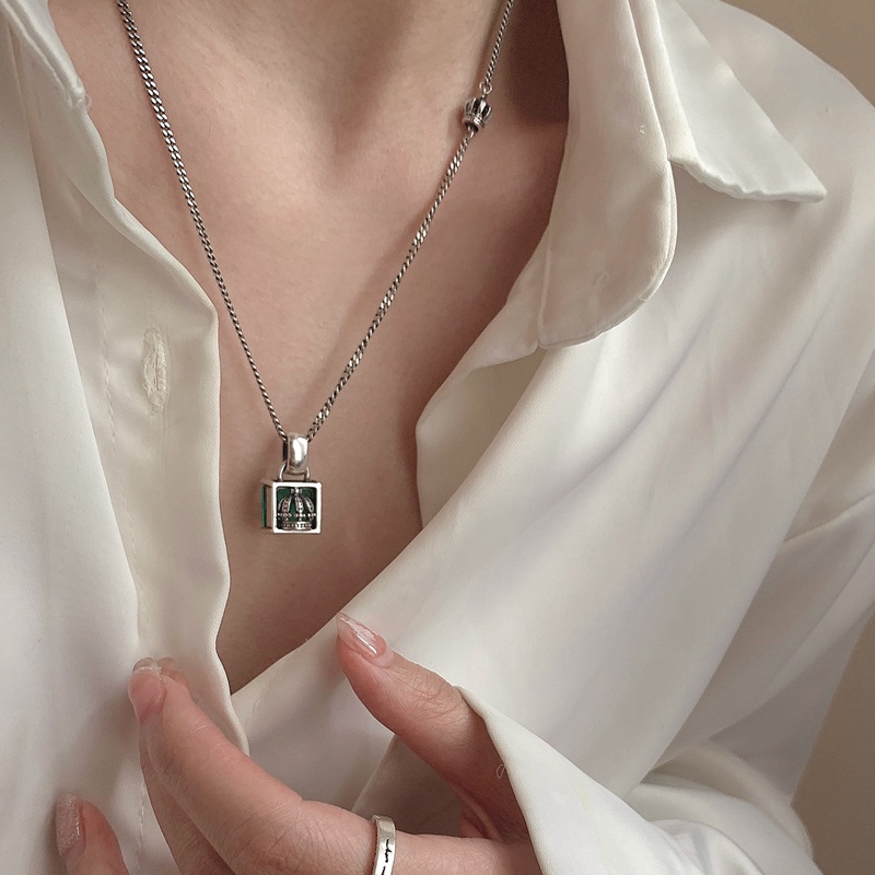 Dây Chuyền Mạ Bạc 925 Mặt Vương Miện Đính Đá Zircon Xanh