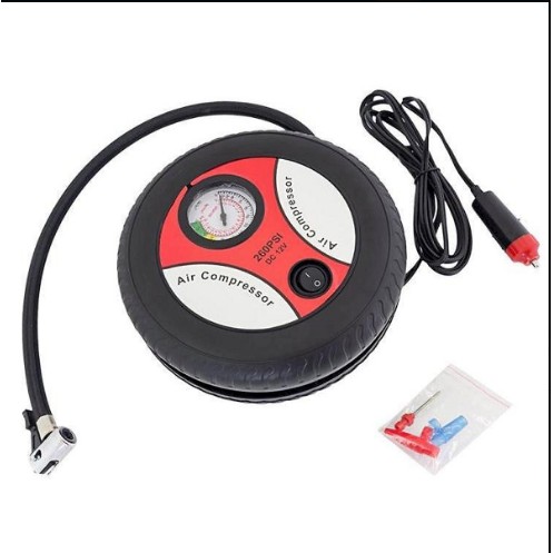 Bơm lốp tròn mini điện 12V đa năng - máy bơm xe ô tô mini