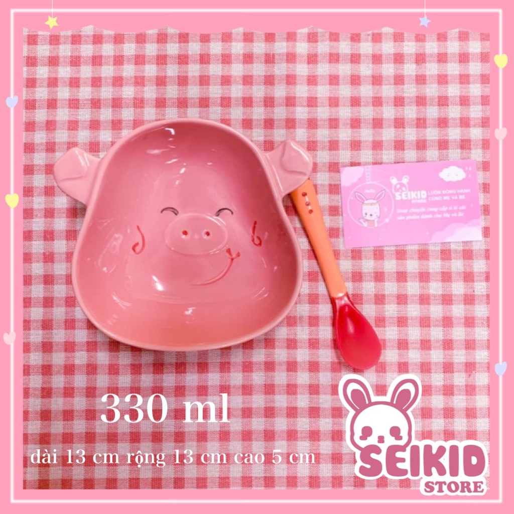 (Tặng thìa)Bát sứ ăn dặm, ăn cơm cao cấp cho bé size to hình Thỏ và Mèo dung tích 280-330ml Seikid Store