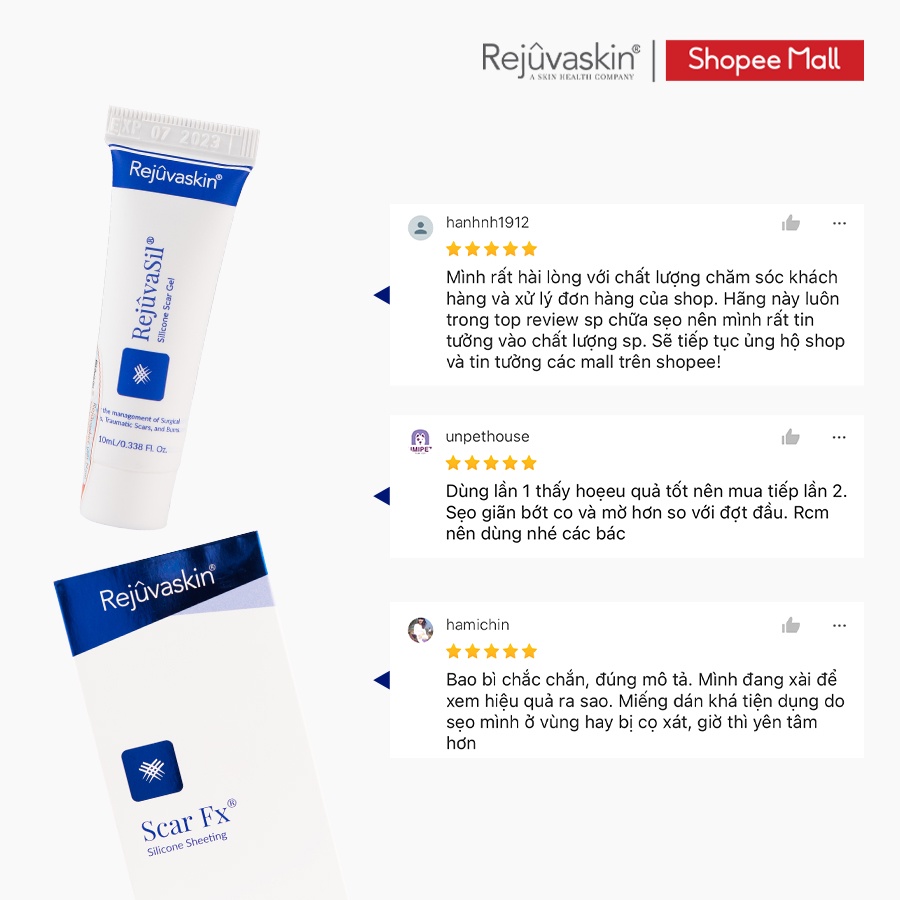 Bộ sản phẩm xóa mờ sẹo lồi REJUVASKIN Scar Heal Kit ( 30ml và 10x20cm)