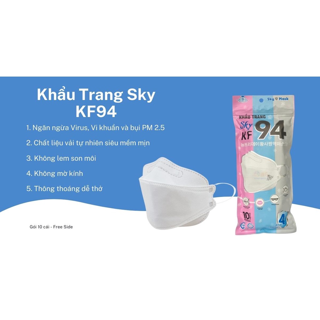 Khẩu trang 4D Sky Mask KF94 Chống bụi mịn và kháng khuẩn Gói 10 cái