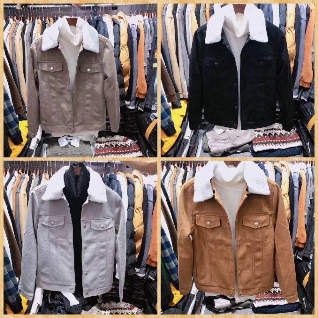 [mua 2 giảm 5%]Áo da lộn nam cổ lông tháo rời. Ảnh thật