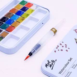 HỘP MÀU NƯỚC CAO CẤP MONT MARTE / WATERCOLOUR SET PREMIUM 1 bút cọ nước, 1 miếng bọt biển, 1 bảng trộn