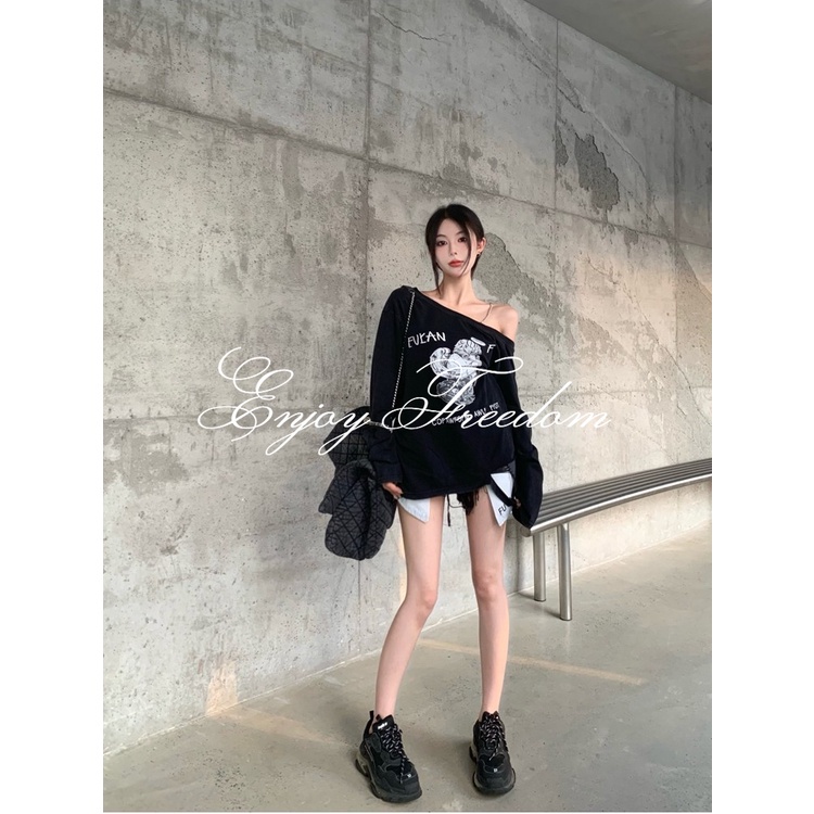 Enjoy Freedom Áo Thun Tay Dài Hở Vai Thời Trang Thu Đông 2022 Dành Cho Nữ