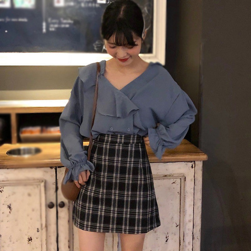 Chân Váy Chữ A Lưng Cao Họa Tiết Caro Thời Trang Quyến Rũ Cho Nữ