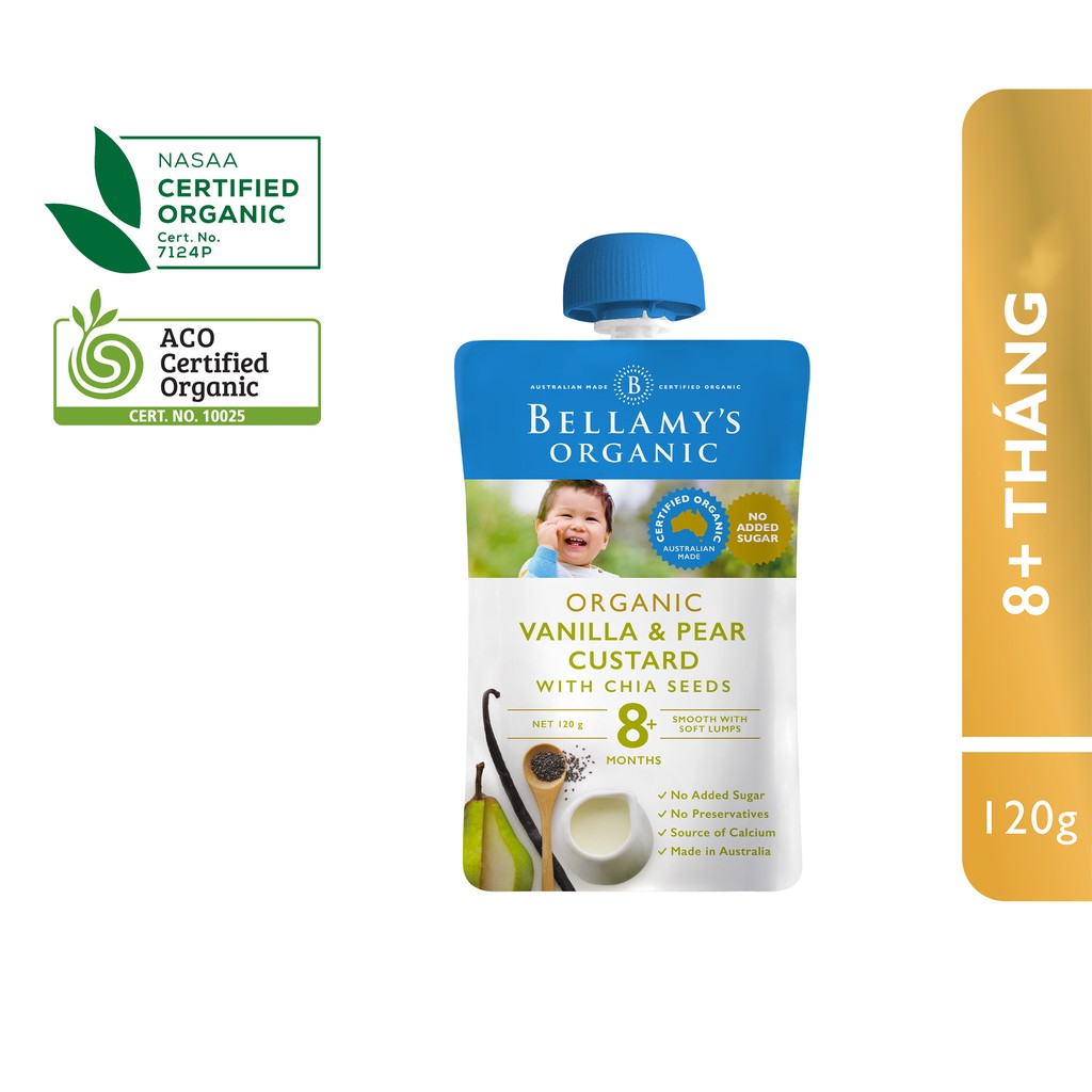 Hỗn Hợp Kem Sữa Lê và Hạt Chia với Chiết Xuất Vanilla Hữu Cơ Bellamy's Organic