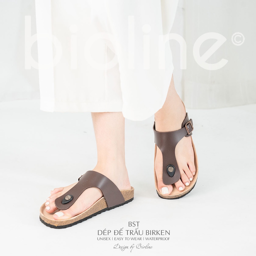 PUK07-CHỐNG NƯỚC - Dép đế trấu Birken chính hãng Bioline Official nam nữ Unisex, xỏ ngón, da PU cao cấp, dép công sở