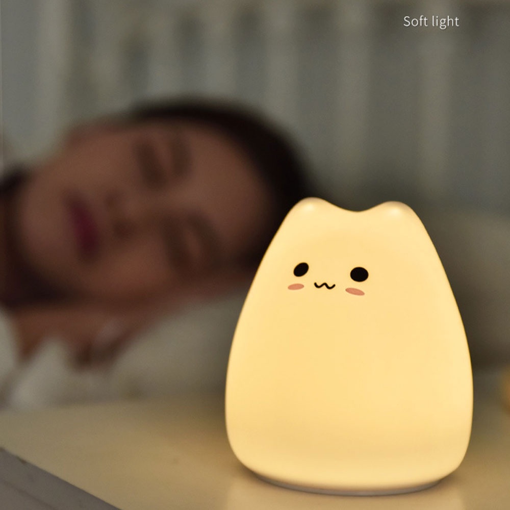 Hoạt Hình Đèn Ngủ Silicon Đổi Màu Hình Mèo Đáng Yêu