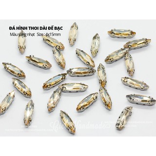 Combo hạt đá hình thoi dài đế bạc, vàng 4x15mm