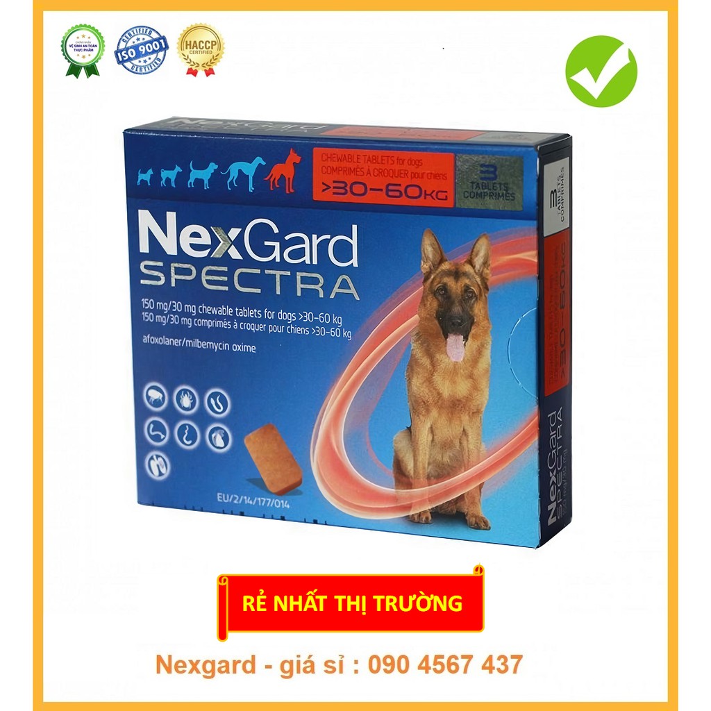 [HẾT VE 100%] Nexgard spectra 30-60KG (1 viên) vị thịt bò 🐮🐮, Sạch Ve, Rận, Bọ chét, Ghẻ, xổ giun chó (CHÍNH HÃNG VN)