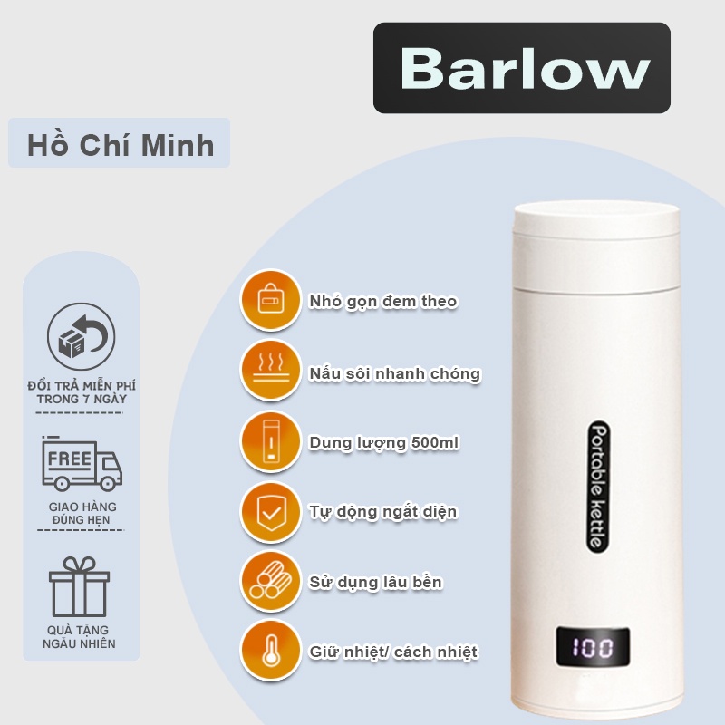 Ấm đun nước mini đa năng 2 trong 1, dung tích 500ml, phích có thể đun sôi nước và hiển thị nhiệt độ Barlow Store