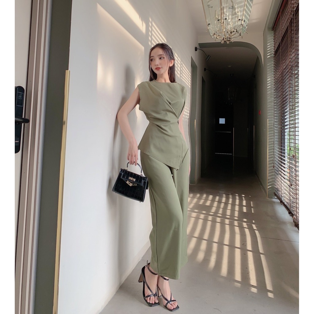 Set bộ rời trơn áo lụa cát đính tag và quần ống suông năng động MIMIX AR1185