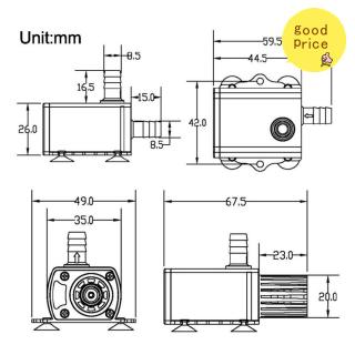 Máy Bơm Không Chổi Than Mini 4 Chế Độ DC12V USB 5V