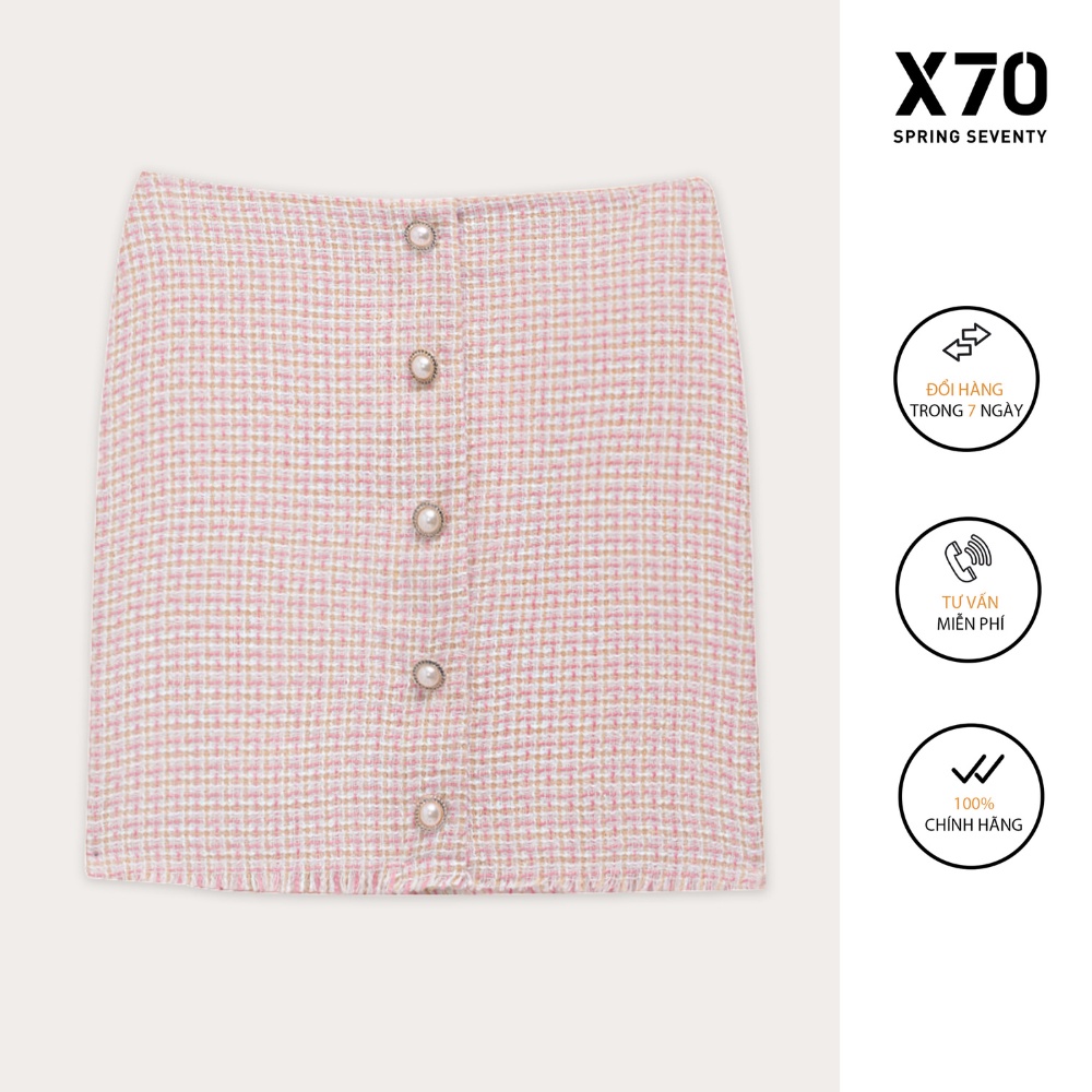 Chân Váy Tweed Nữ Trơn Thiết Kế Đính Nút Cách Điệu Thời Trang X70 - 04600001
