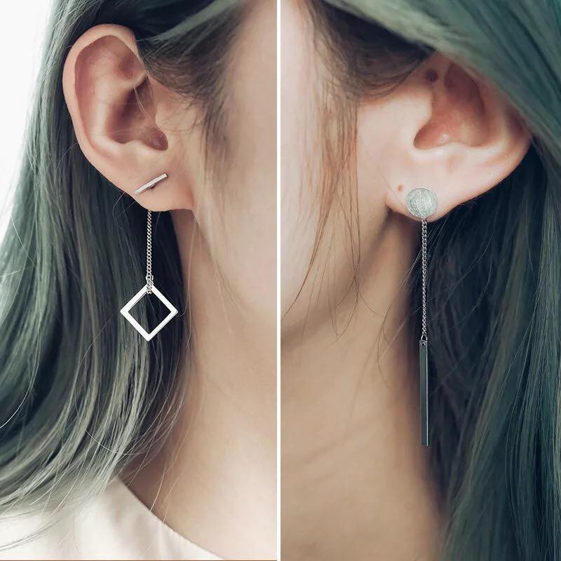 Khuyên tai bạc hình học bông tai trang sức phụ kiện nữ phong cách Hàn Quốc dễ thương bông tai Unisex titan không gỉ