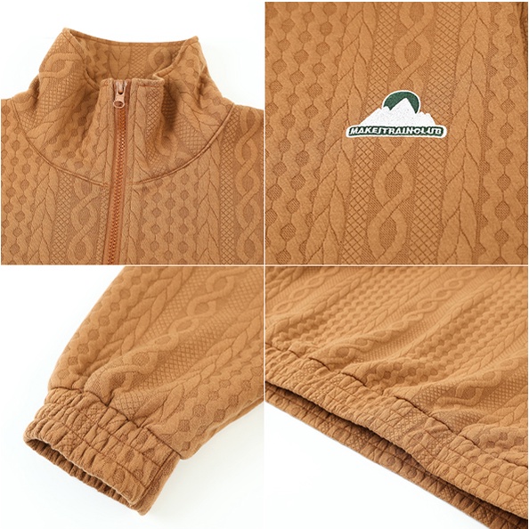 Áo Polo dài tay Make It Rain cổ zip đứng thêu họa tiết phong cách retro