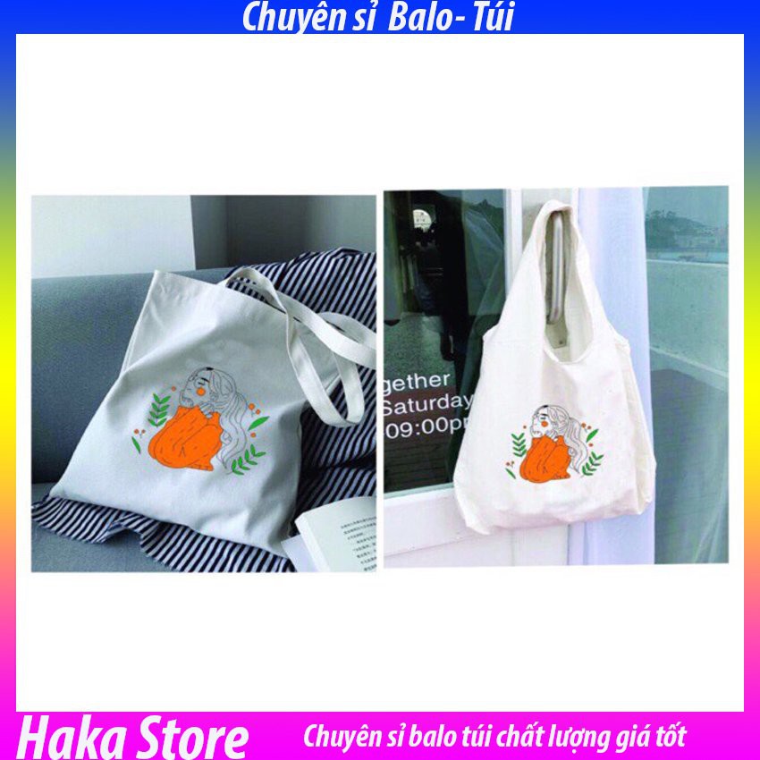 [Quà xịn] Túi tote vải canvas mềm in hình cô gái áo cam siêu hót