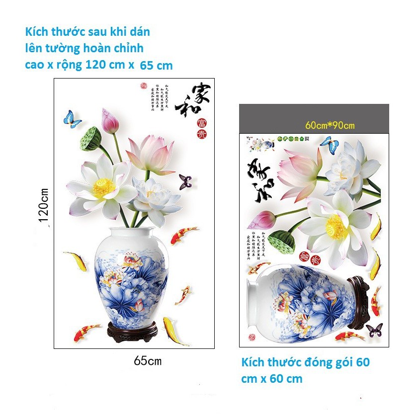 Decal dán tường hàn quốc trang trí phòng ngủ TUNG DECOR SK9382 Bình Sen Xanh