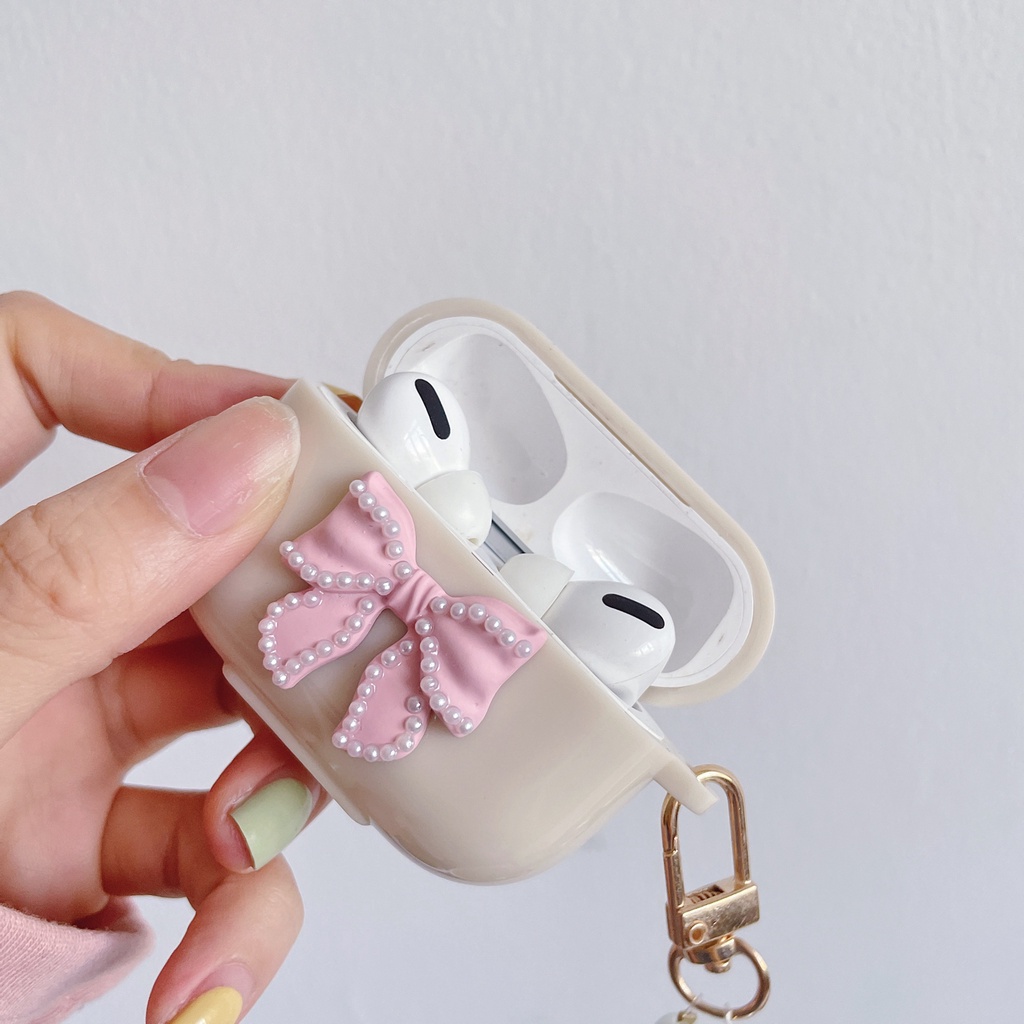 Vỏ bảo vệ hộp sạc tai nghe Airpods 1 2 3 pro bằng TPU mềm hình nơ hồng dễ thương case